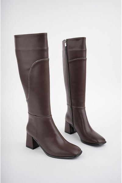 MUGGO Ventarus Guaranteed Blunt Toe Stone Λεπτομερείς γυναικείες μπότες με τακούνι