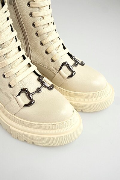 sovrana Πόρπη Λεπτομερείς Γνήσιες Δερμάτινες Μπότες Χονδρής Σόλας Μπεζ