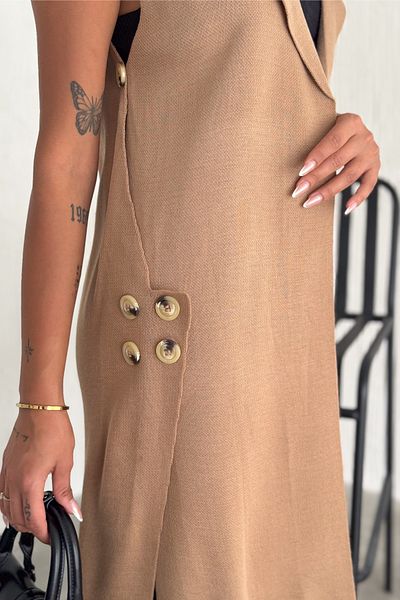 FEMELLE Women's Brown Standard Size Button Detailed Long Knitwear Vest