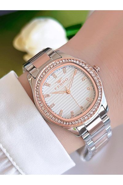 FERRO 3 Atm Water Resistant Steel Cord Ion Coated Women's Wrist Watch and Bracelet - Bfl21473-Xe