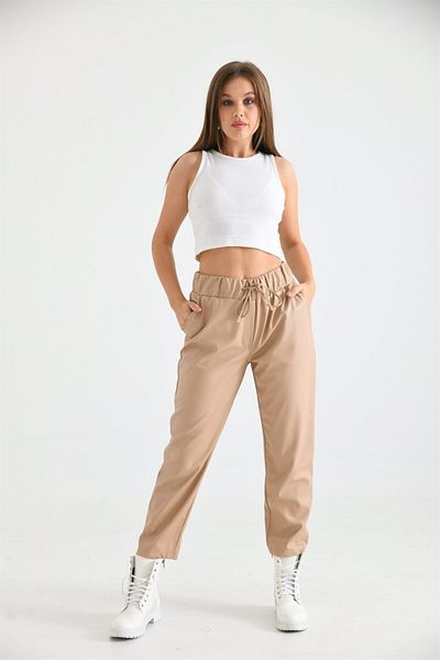 FTZ WOMEN Women's Leather Trousers Beige Rbn2028