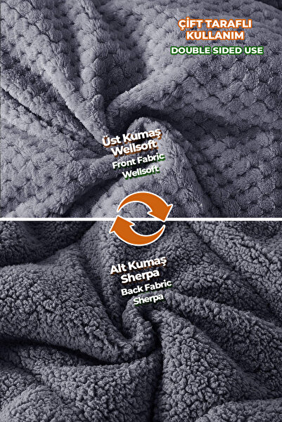 Evlen Home Collection Wellsoft Ultra Yumuşak Çift Taraflı Peluş Yorgan Çift Kişilik Yıkanabilir 200x220 cm Antrasit
