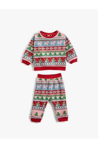 Koton Unicorn and Deer Printed Sweatshirt and Elastic Waist Tracksuit Set - 2 Pieces