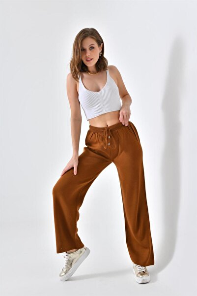 FTZ WOMEN Kadın Triko Pantolon Taba 20078