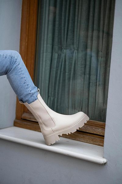 sovrana Long Rubber Detailed Boots Beige