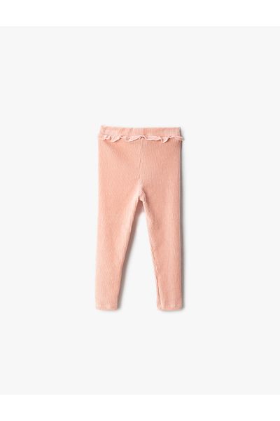 Koton Ribbed Ruffle Detailed Leggings with Elastic Waist