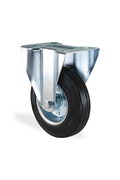 Kama Ø100 Rubber Fixed Wheel with Flange Connection 70 Kg. Capacity Bushed