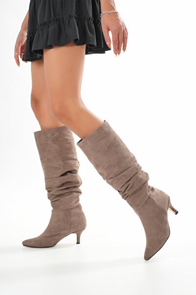 brawerlife Cizme cu toc scurt din piele intoarsa pentru femei/fete Midnight, cu detaliu, cu varf ascutit