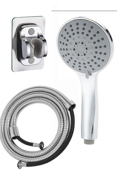 Plodna House 5 Fonksiyonlu Büyük Boy Krom Duş Başlığı 150cm Örgülü Hortumlu Y...
