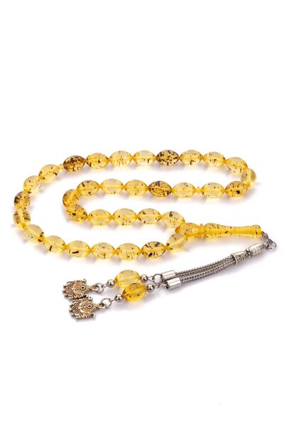 TESBİHKENTİ Toprak Fosilli Güzel Çekimli Sarı Renk Toz Keribar Tesbih