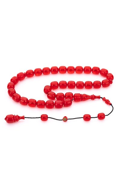 TESBİHKENTİ مسبحة صلاة من العنبر المضغوط باللون العنابي من سلسلة ماستر الموقعة