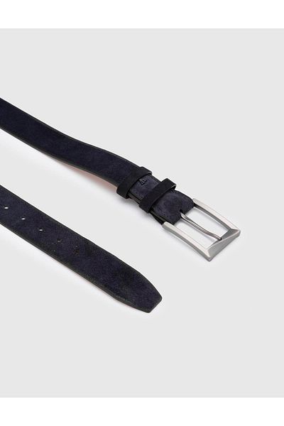 İLVİ Novak Men's Belt Navy Blue Genuine Suede Leather