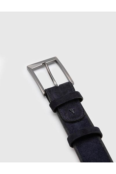 İLVİ Novak Men's Belt Navy Blue Genuine Suede Leather