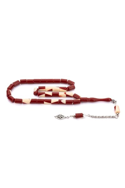 TESBİHKENTİ مسبحة البلياردو باللون العنابي - شرنقة واحدة، قطع الحبوب بشراشيب