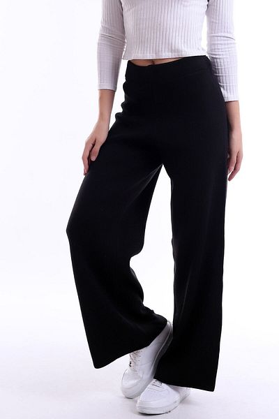 MaxiMor Flared Wide Leg - Soft Textured Comfortable Knitwear Trousers, Elastic Waist