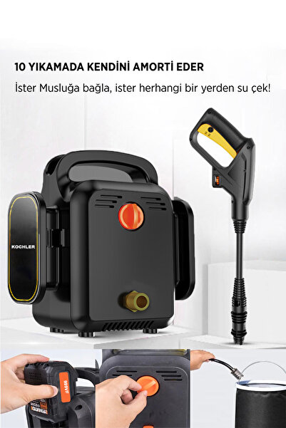 kochler Şarjlı Yüksek Basınçlı Araç Yıkama Makinesi - Taşınabilir - Kablosuz - Oto Yıkama