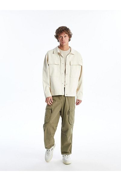 LC Waikiki Ανδρικό τζιν μπουφάν LCW Casual Ecru Comfortable Fit