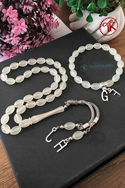 TESBİHKENTİ Kişiye Özel Harf Uçlu Erkek İçin Kedi Gözü Tesbih ve Bileklik Seti