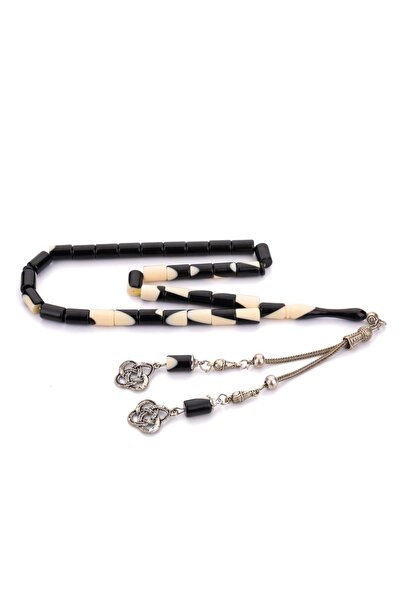 TESBİHKENTİ Kesme Tane Çift Koza Püsküllü Siyah Bilardo Tesbih