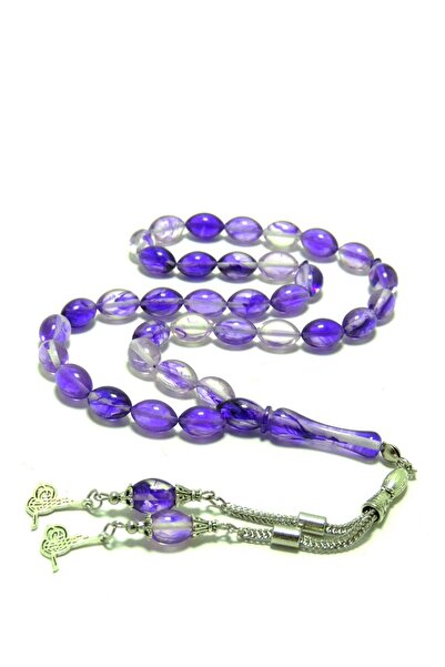 TESBİHKENTİ Mărgele de rugăciune de chihlimbar cu pudră ondulată în ton albastru