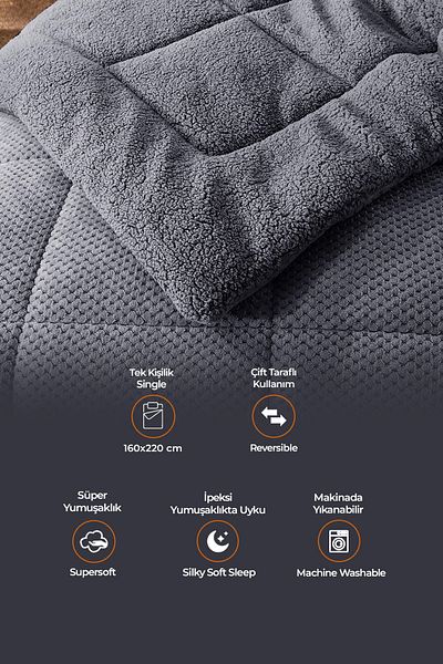Evlen Home Collection Ultra Soft Single Double Sided Wellsoft Plush Quilt Washable 160x220 Anthracite