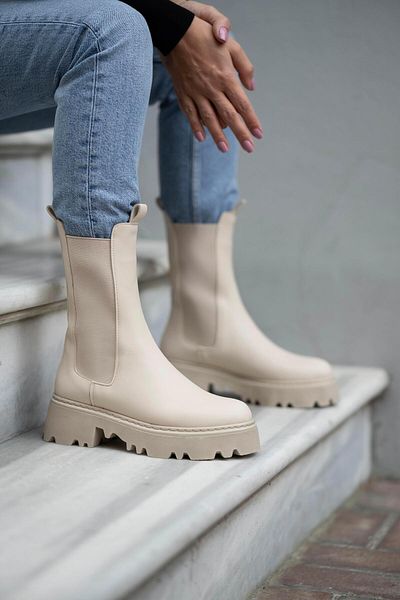 sovrana Long Rubber Detailed Boots Beige