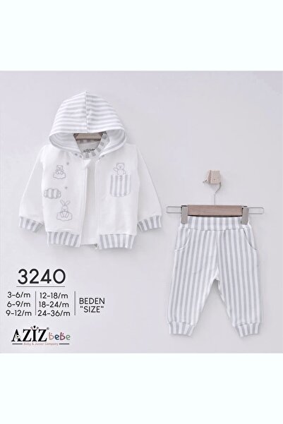 Aziz Bebe Beige Cloud Patterned Baby Top and Bottom 3-Piece Cardigan Set Size 3 Months - 36 Months