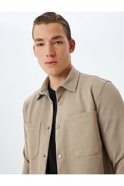 Koton Long Sleeve Shirt Pocket Detailed Snap Button Viscose Blended
