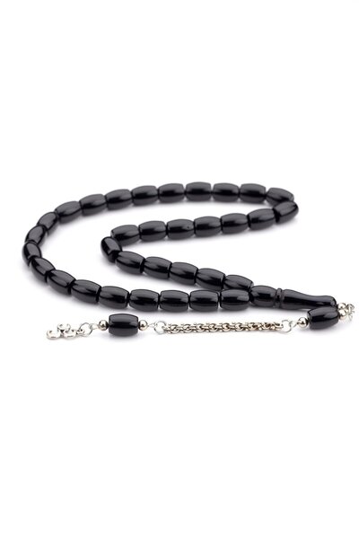 TESBİHKENTİ Klasik Şıklık Siyah Toz Kehribar Fıçı Tane Tesbih