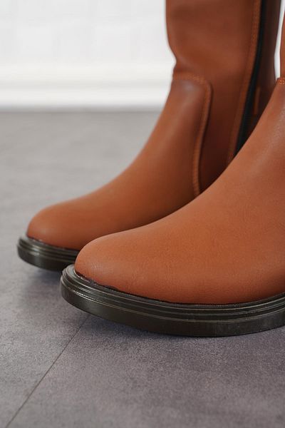 Moda Pie Γυναικείες μπότες σε Tan χρώμα - Cenre Back Strech, Πλαϊνή ζώνη