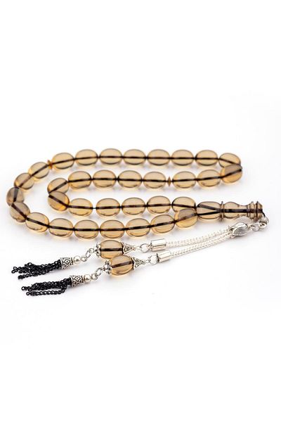 TESBİHKENTİ Large Grained Gray Beautifully Pulled Fire Amber Prayer Beads