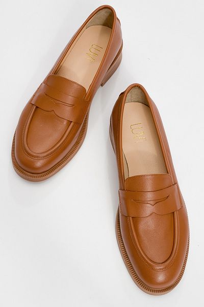 LuviShoes PLINE Tan Skin Damen-Loafer-Schuhe aus echtem Leder