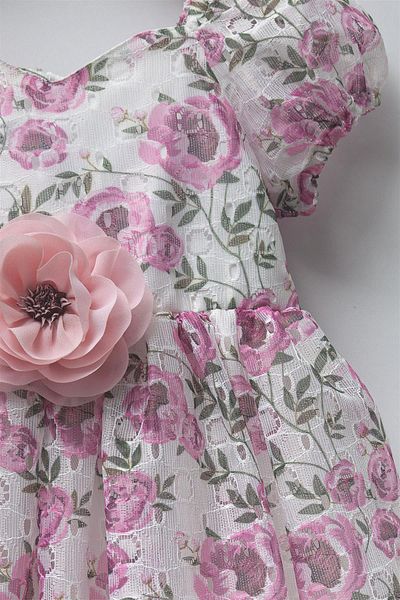 Le Mabelle Pink Rose Detailed Tulle Girls' Dress - Marta