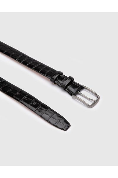 İLVİ Tucker Men's Belt Black Crocodile Leather