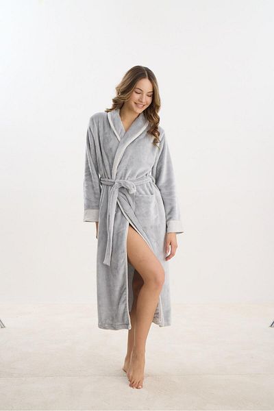 Sevim Long Gray Super Soft Women's Dressing Gown - C9T7N2O61