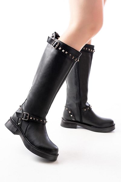 serkanseyyid 02-307 Μαύρες Flat Heeled Daily Rider Boots