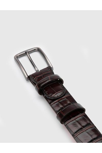 İLVİ Tucker Men's Belt Brown Crocodile Leather