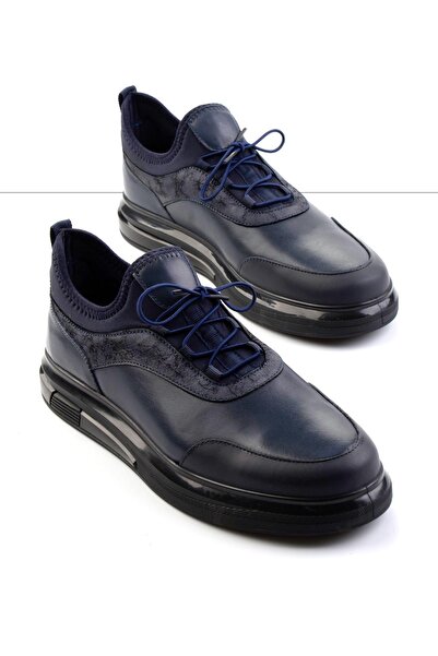 Bambi Lacivert Hakiki Deri Erkek Sneaker E01011013003