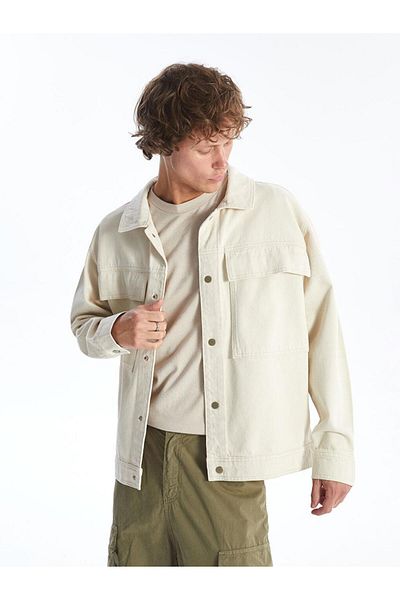 LC Waikiki Ανδρικό τζιν μπουφάν LCW Casual Ecru Comfortable Fit