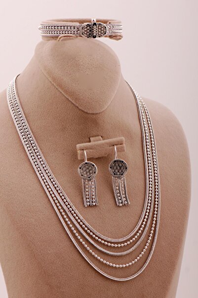 Sümer Telkari Yaşam Çiçeği Toplu Hasır Örgü Gümüş Set 2719