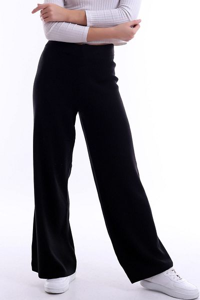 MaxiMor Flared Wide Leg - Soft Textured Comfortable Knitwear Trousers, Elastic Waist