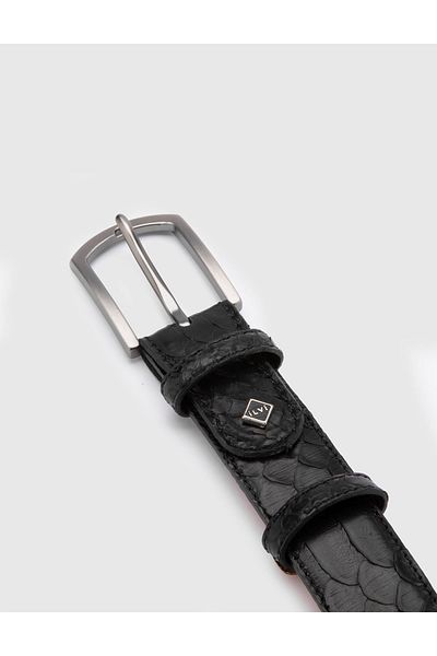 İLVİ Pham Men's Belt - Black Genuine Snake Leather