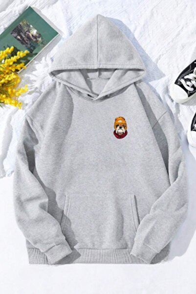 MELADYAN Unisex Γυναικεία/Ανδρική μπλούζα BULL DOG ​​με στάμπα με κουκούλα και τσέπη καγκουρό