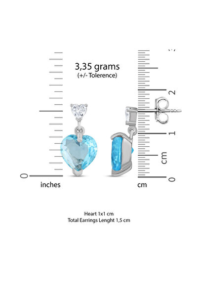 Shiny Spectra London Mavi Topaz Kalp Kesim 925 Ayar Gümüş Küpe