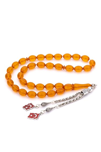 TESBİHKENTİ Κομψή αισθητική χάντρα προσευχής με πορτοκαλί φούντες