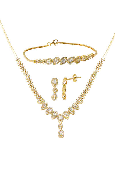 Bilezikci Damla Baget Taşlı Altın Takı Seti