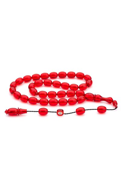 TESBİHKENTİ Mărgele de rugăciune de chihlimbar de foc roșu plat de la Kemal K...