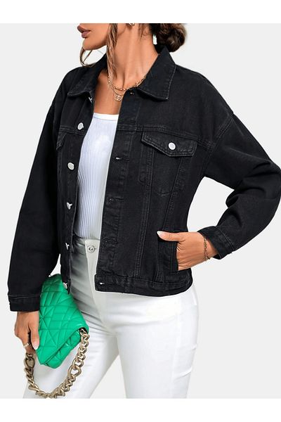 Cuqq Denim Women's Slim Fit Denim Jeans Jacket Anthracite Black
