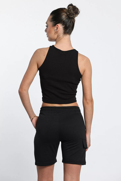 GÜLSELİ Black Elastic Waist Print Detailed Women's Shorts