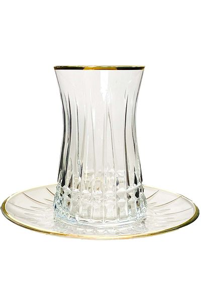 Jenisa 12 Piece Gilded Bakara Decor Cut Tea Set - Custom Made Saddle Cup Plate